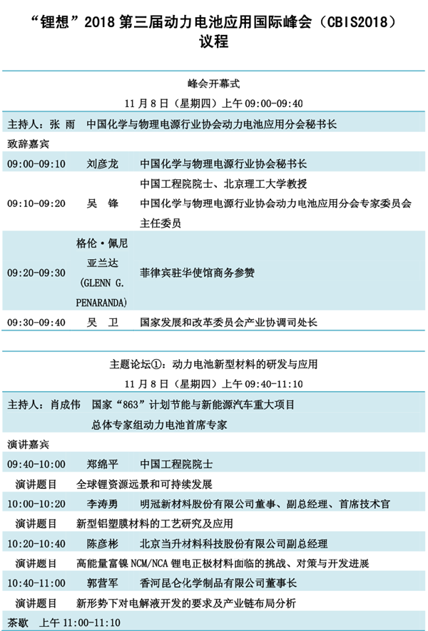 重磅发布！“锂想”第三届动力电池应用国际峰会(CBIS2018)详细议程速览