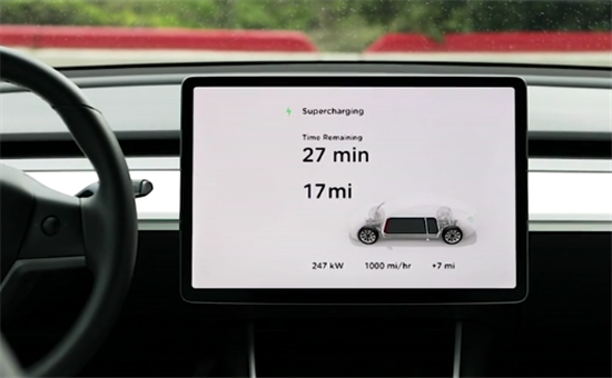 特斯拉推“在途电池预热”功能 充电时间可缩短四成